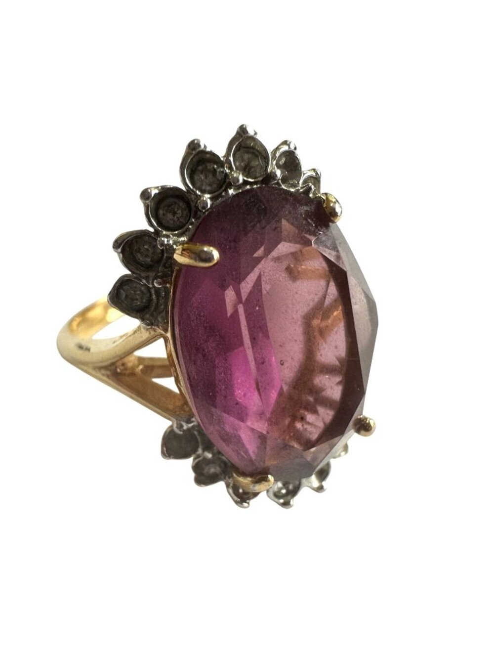 Joseph Esposito 14K Gold Filled Purple Glass Ring Oval Cut Size 7.75